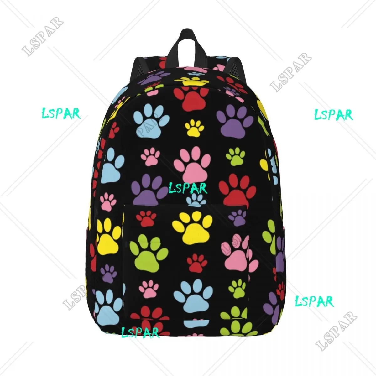 Zaino in tela con motivo a zampe colorate per donna uomo College School studenti Bookbag adatto a 15 pollici Laptop Dog Paw Prints borse per animali