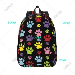 Zaino in tela con motivo a zampe colorate per donna uomo College School studenti Bookbag adatto a 15 pollici Laptop Dog Paw Prints borse per animali domestici