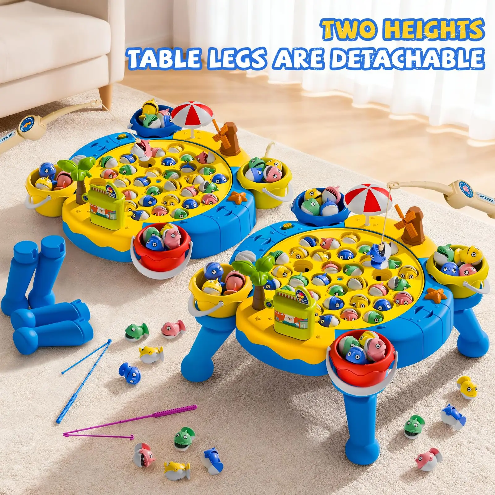Magnetic Rotating Fishing Game Plate - Fishing Toy with Music to Develop Hand-Eye Coordination for Kids Christmas Birthday Gifts