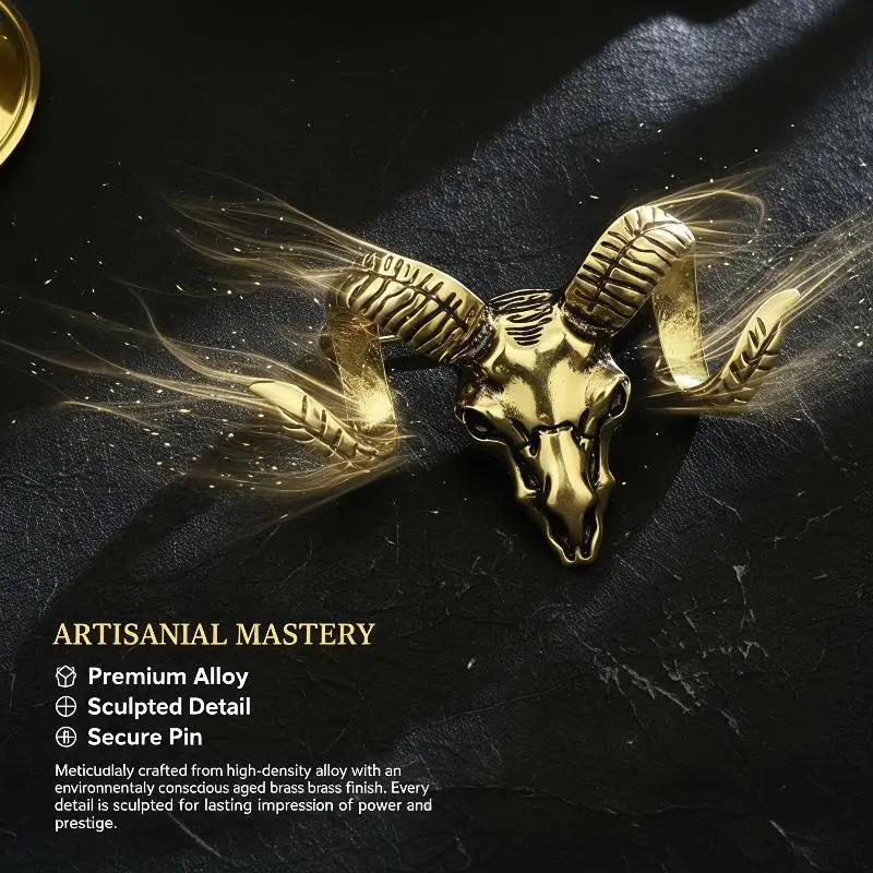 Vintage Ram Skull Brooch Scratch Resistant Polished Metal Unique Gothic Design for Office Wear Fashion Lapel Pin for Women