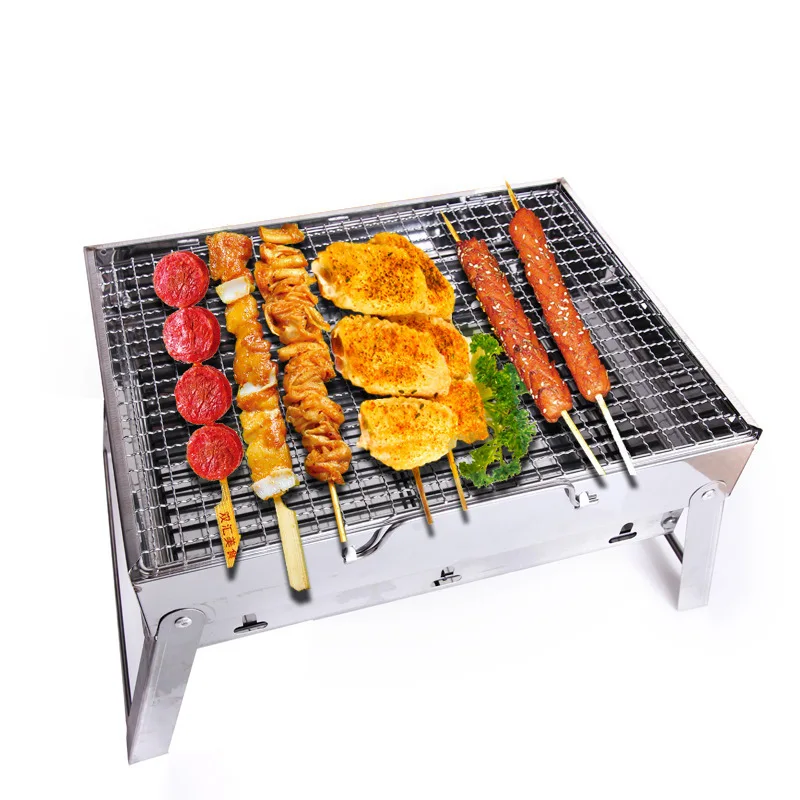 

Outdoor BBQ Grill Outdoor Portable, Charcoal BBQ Grill Household Thickened Folding Stainless Steel BBQ Shelf