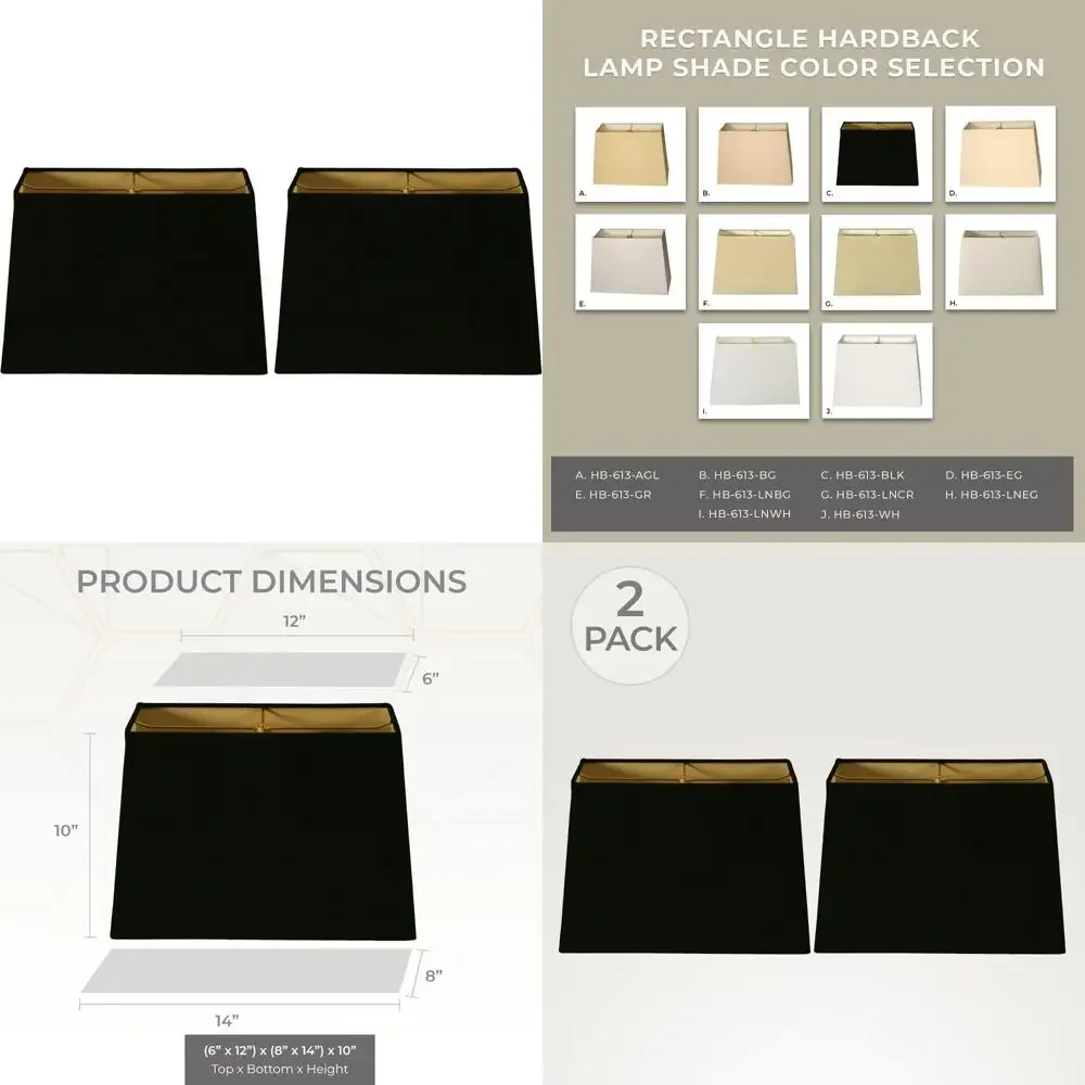 

Rectangle Black and Gold Hardback Lampshades Set of 2, 6x12x8x14 Inches