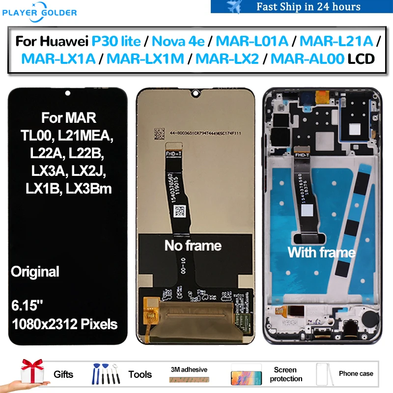 Original For Huawei P30 lite Nova 4e MAR-L01A MAR-LX2 MAR-L21A Pantalla lcd Display Touch Panel Screen Digitizer Assembly Repair