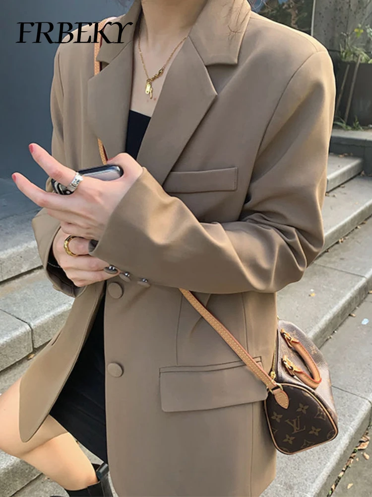 سترة نسائية أنيقة ، موضة كورية ، فضفاضة ، أحادية اللون ، سترة ترفيهية ، معطف الشارع ، جديد ، خريف