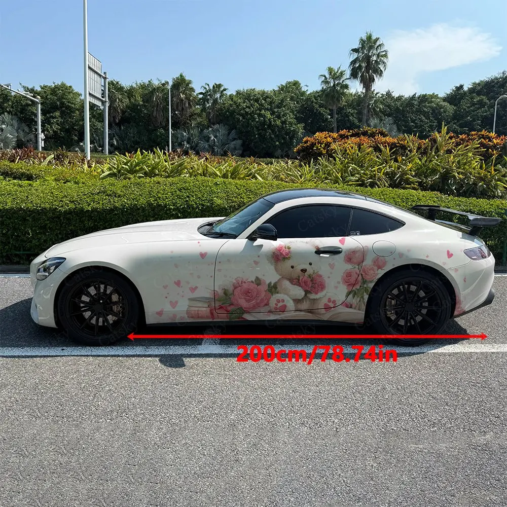 2pcs Teddy & Rose Healing Spirit, Durable, Fade-resistant, Enhance Vehicle Aesthetics With Bold Artistic Design Car Vinyl Wraps