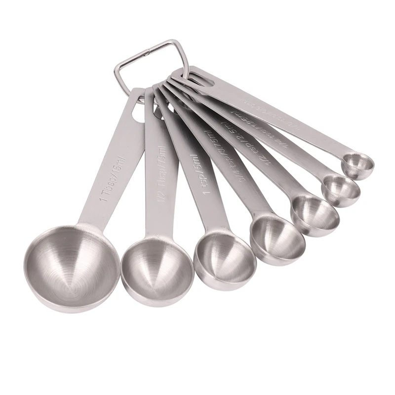 Stainless Steel Measuring Spoons Set Of 7 Stackable Measure Spoon For Dry And Liquid Ingredients Etched Marked Baking Cooking Sp