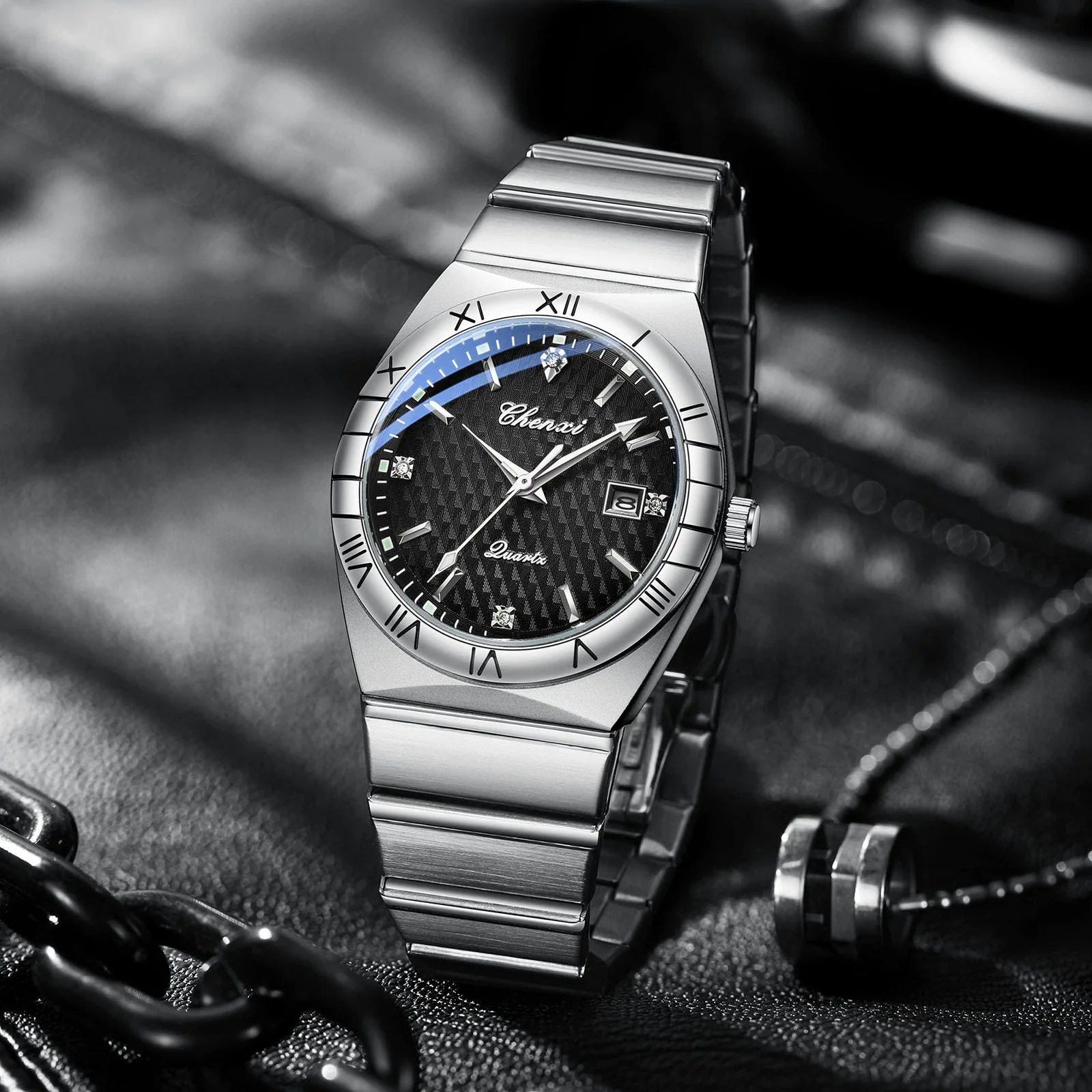 CHENXI Fashion Couple Wristwatch Men's and Ladies' Quartz Watch Waterproof Stainless Steel Lovers Watch Valentine's Day Gift