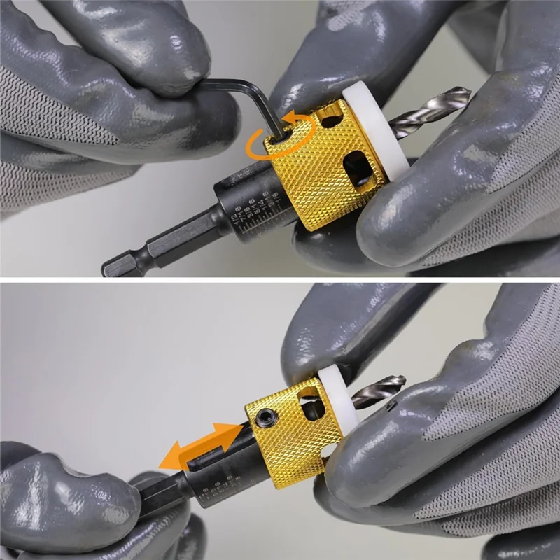 ABRB-1/8x3/8 Polegada brocas de escareador com ponta de carboneto com parada de profundidade de baixa fricção, broca escareadora de haste hexagonal de 1/4 Polegada