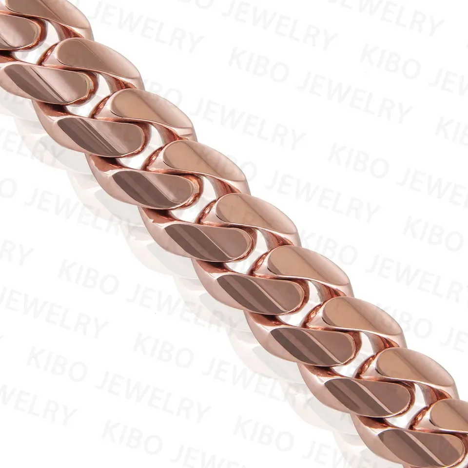 Kibo-Real Pure 14K Solid Gold Cuban Link Chain para Homens, Colar Hip Hop, Corrente Miami