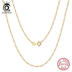 ORSA JEWELS 14K Gold 925 Sterling Silver Diamond-Cut Figaro Link Chain Necklace for Women Classic Necklace Party Jewelry SC27