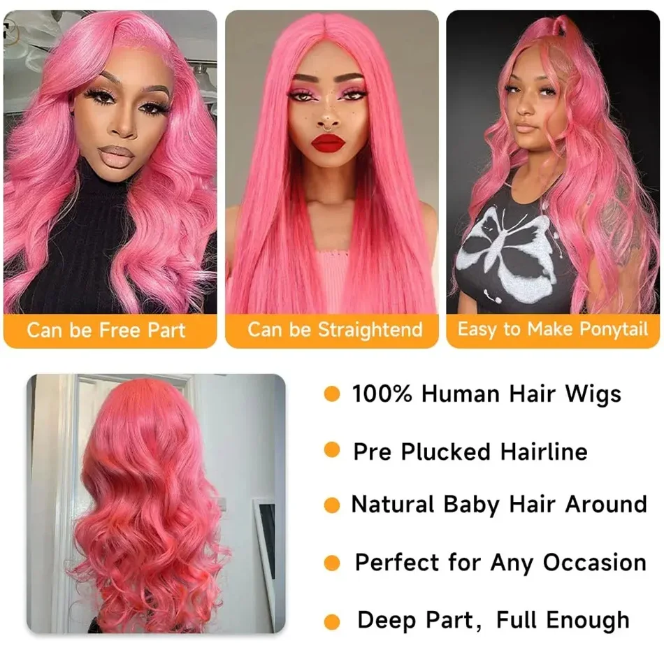 Pink 13x6 hd Lace Frontal Human Hair Wig for Women Choice Cosplay Colored 13x4 Body wave Wig on Sale Glueless Wigs Ready to Wear