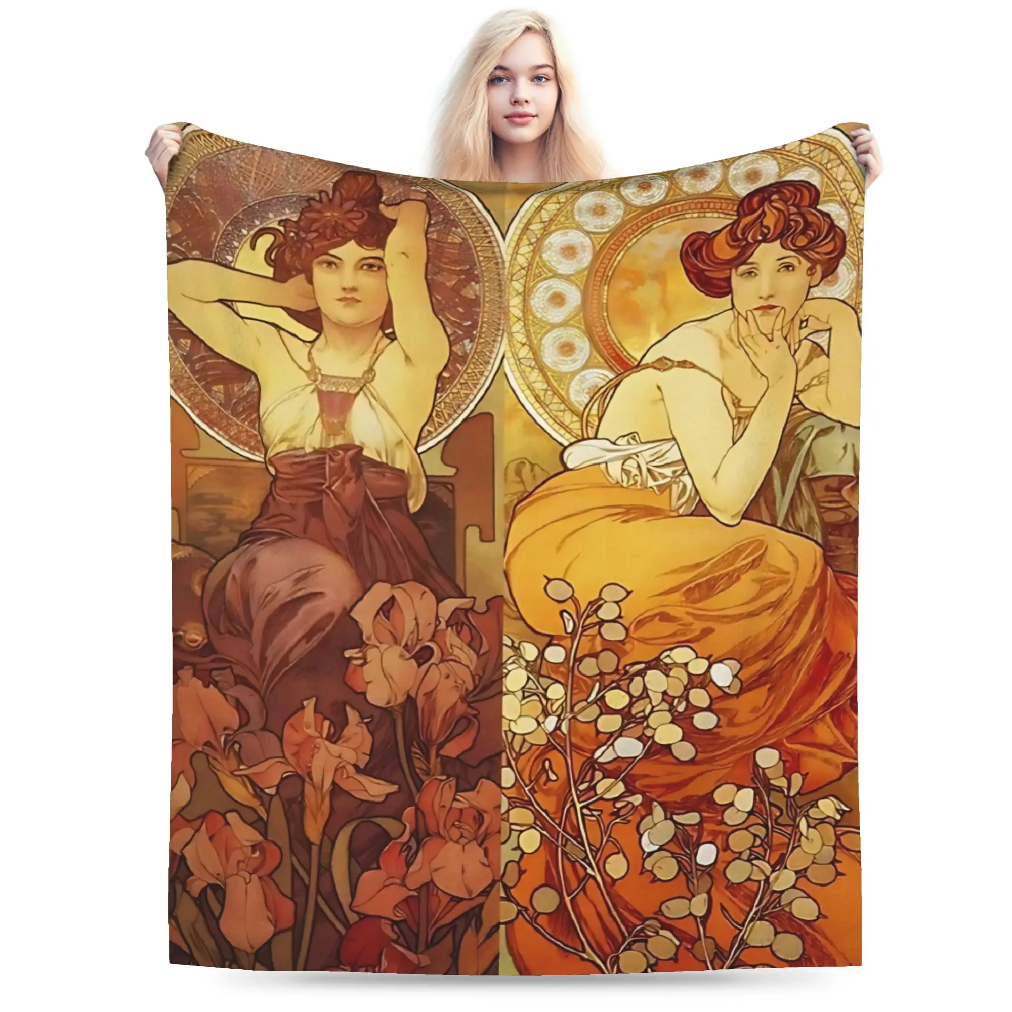 Language of Flowers Alphonse Mucha   Plush Blanket Kids  Flannel Throw Blanket Warm Customized Quality Bedspread Gift Idea