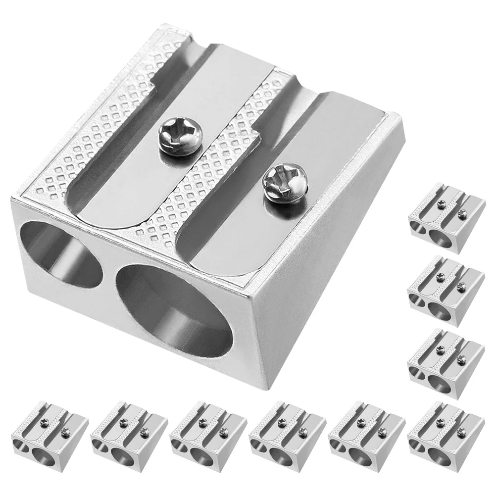 

10 Pcs Double Hole Pencil Sharpener Sharpeners Manual for School Carpenter Hand Held Aluminum Alloy Pupils