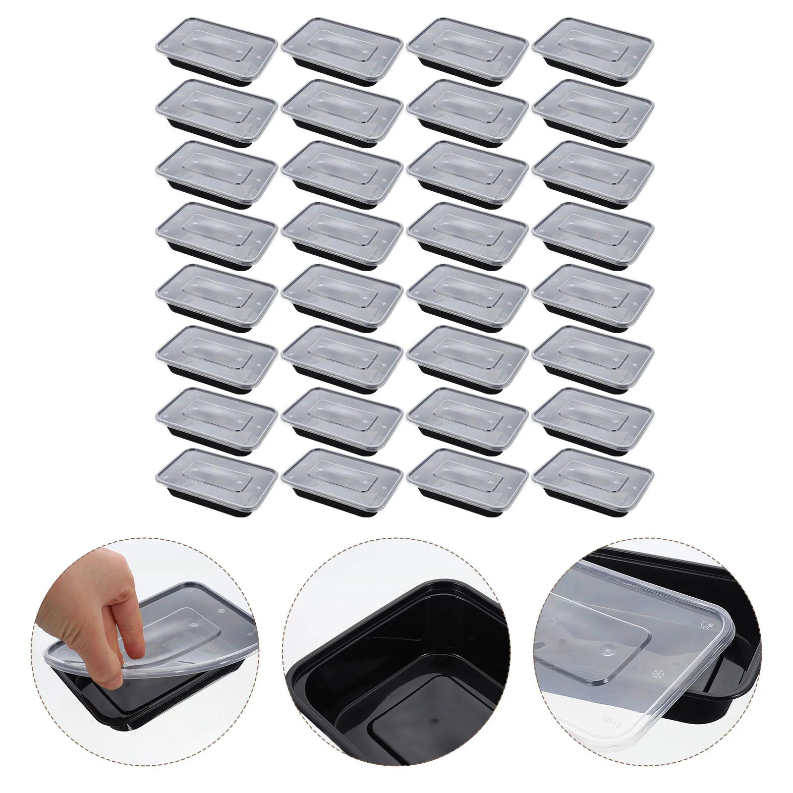 

50 Pcs Disposable Lunch Box to Go Boxes Food Wrapping Containers Rectangle with Lid Plastic Takeaway