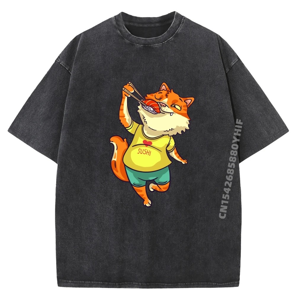

For A Sushi Lover Oversized T Shirt Mens Clothing Printed Tees Fashion Washed T-Shirt Men Retro Cotton Loose Fit Tops