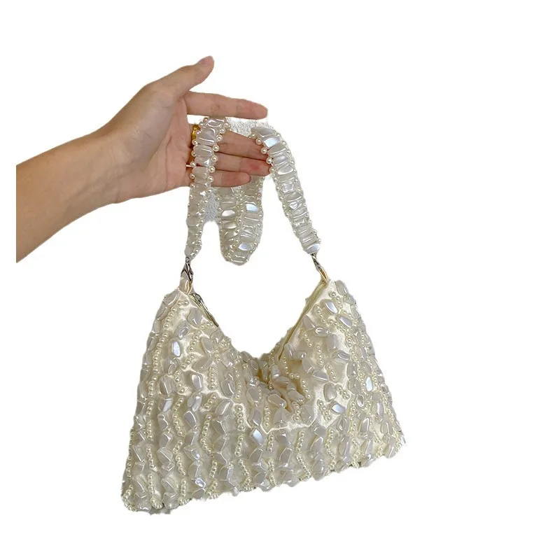 French Style Pearl Underarm Bag For Women Irregular Design Light Luxury Evening Bags Elegant Casual Daily Shoulder Purse