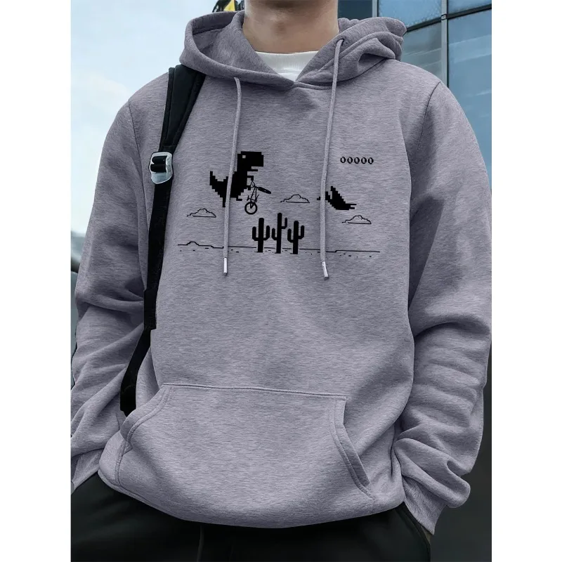 

Серая толстовка с капюшоном, мужской креативный велосипедный принт в пиксельном стиле, модный брендовый топ, персонализированный повседневный пуловер с капюшоном