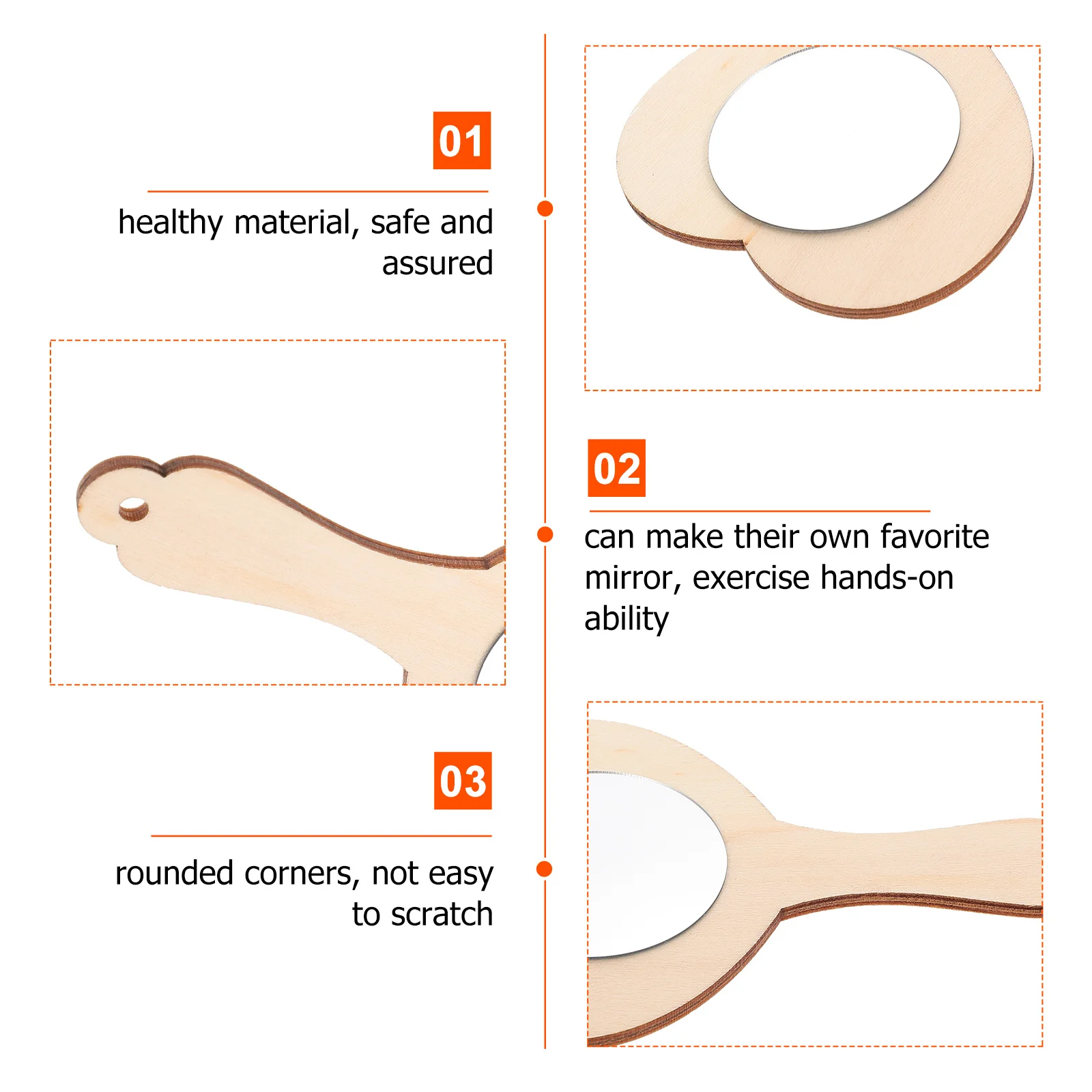 

10Pcs DIY Wooden Shape Unfinished Handheld Mirror Makeup Craft Material Kids Educational Supply Kids DIY Toy
