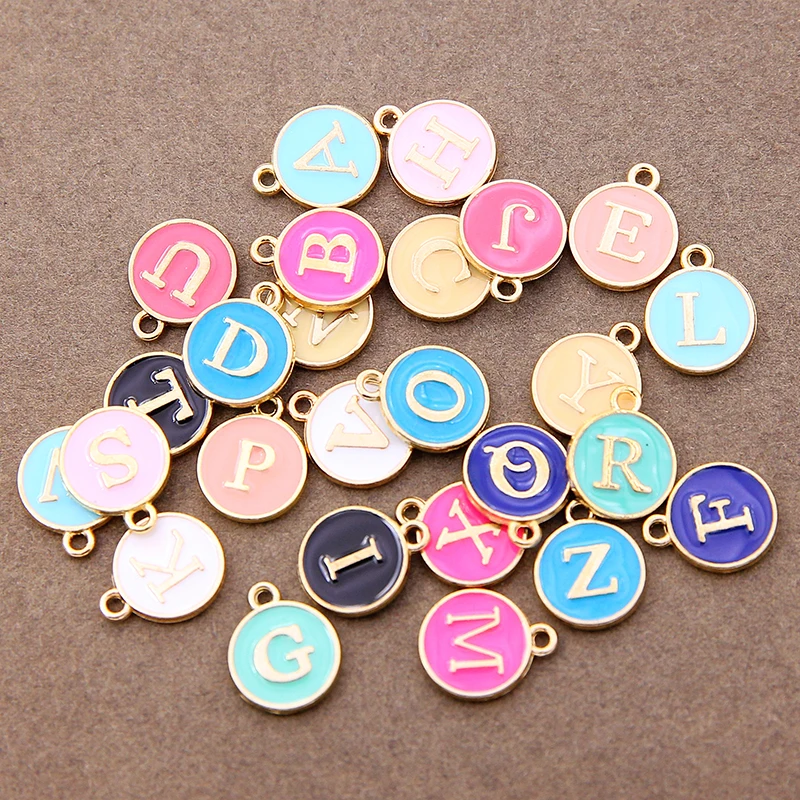 10/26PCS Mix colors A-Z Letter Charms Double Face Enamel Alphabet Initial Letter Pendants DIY Bracelet Jewelry Making