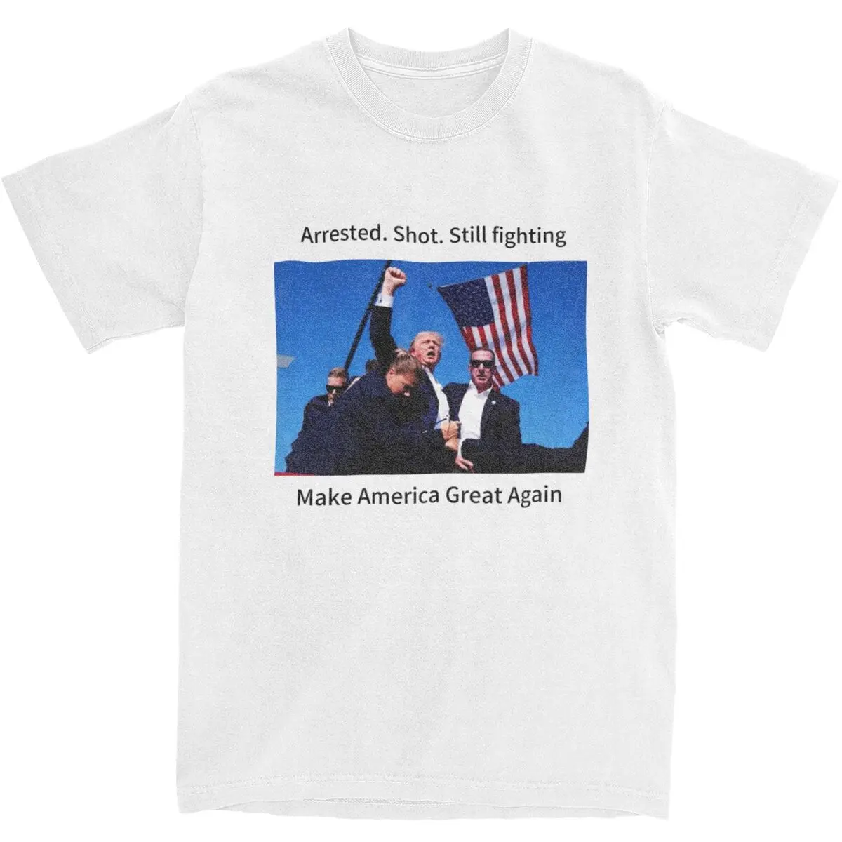 Arrested.Shot.Still Fighting Donald Trump T Shirt Summer Make America Great Again Aesthetic T-Shirts Pure Cotton Harajuku Tshirt