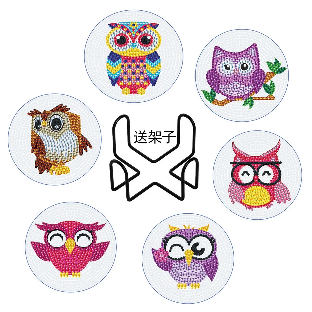 6pcs/set Butterfly Diamond Painting Coaster Kit with Holder DIY 5D Rhinestone Art Coasters Non-slip Cup Mat for Kids Adults Craf view 3