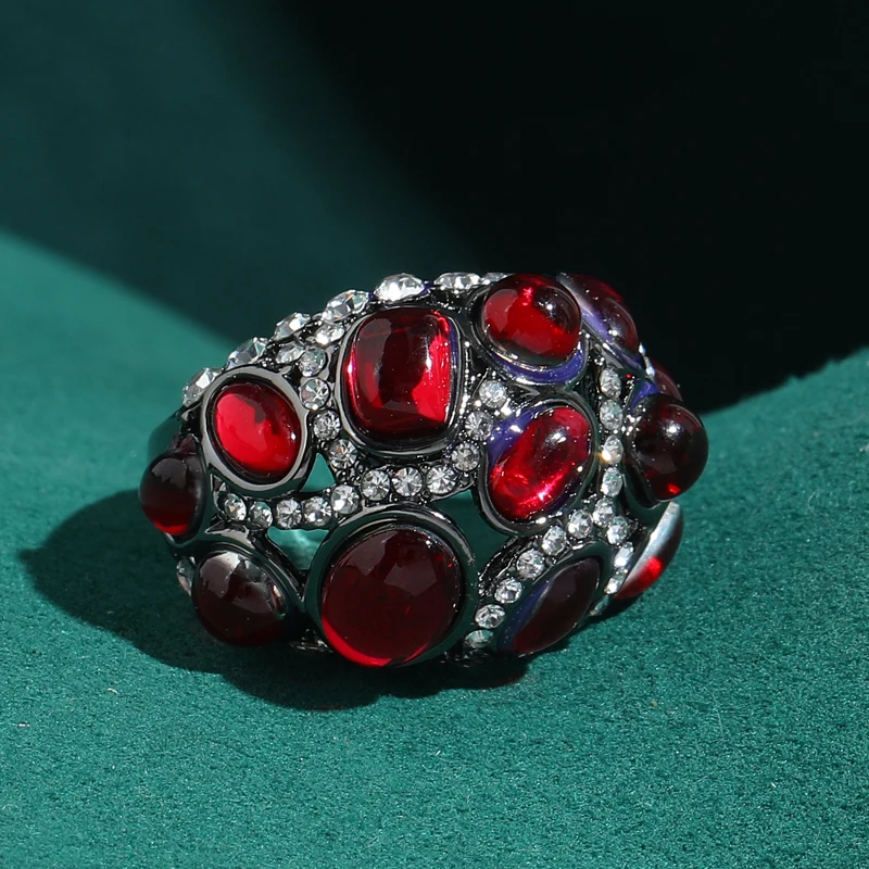 

Full Red Glass Vintage Black Rings For Girls Elegant Antique Silver Plated Jewelry Luxury 2026 Anniversary Souvenir Trends