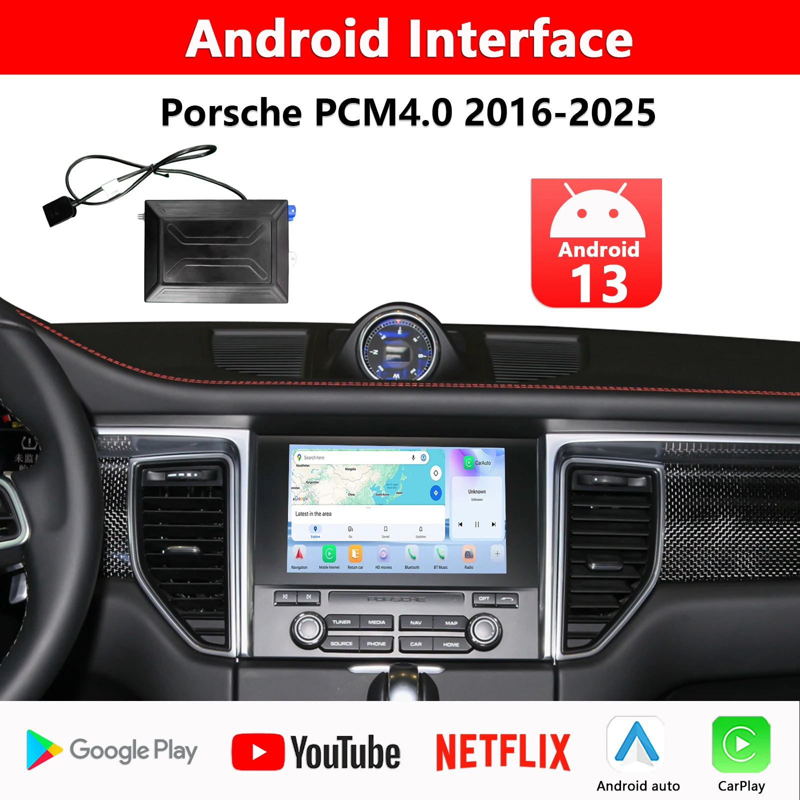 

Интерфейс Android для Porsche PCM4.0 Macan Cayenne 718 911, встроенный Google Play, CarPlay, Android Auto, Watch Youtube Netflix
