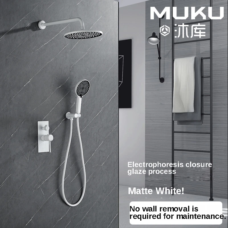 

White Concealed Shower Set Hot & Cold Wall-Mounted Ceiling Minimalist Buried Wall Embedded Boost Nozzle Bathroom Shower Faucet