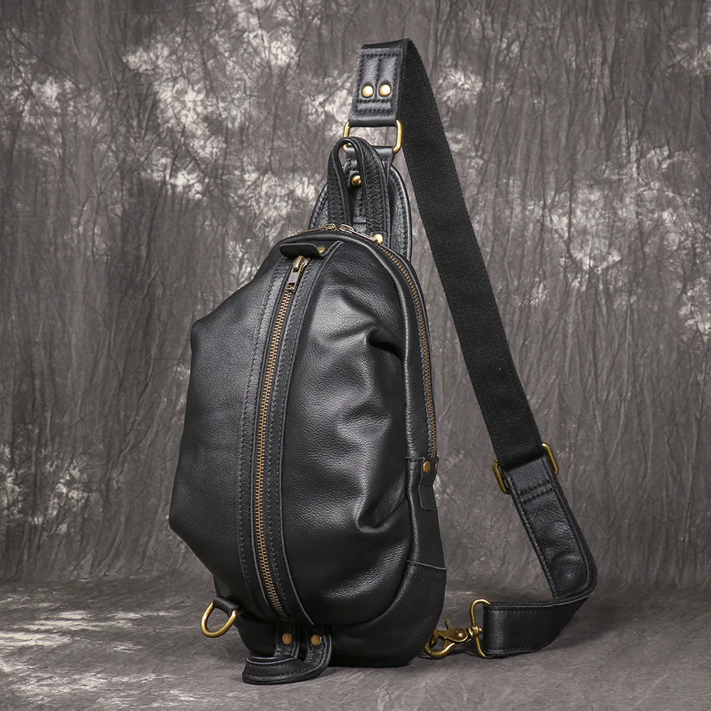 Retro Genuine Leather Men's Chest Bag Outdoor Casual Travel Pure Cowhide Slant Bag Large Capacity Single Shoulder Backpack
