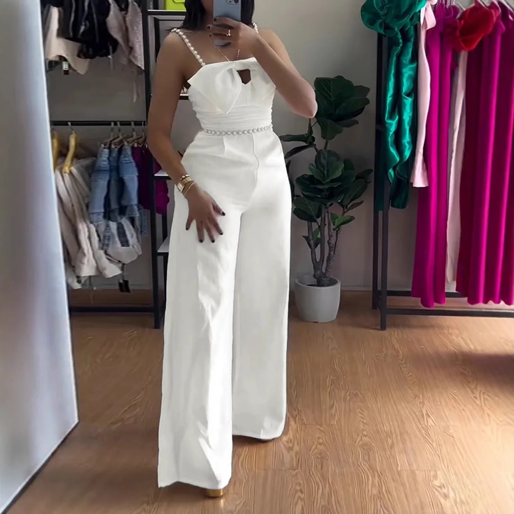 

Faionable Knot Bubble Bead ter Широкий комбинезон Женский повседневный цельный костюм Длинные брюки Весенний сезон