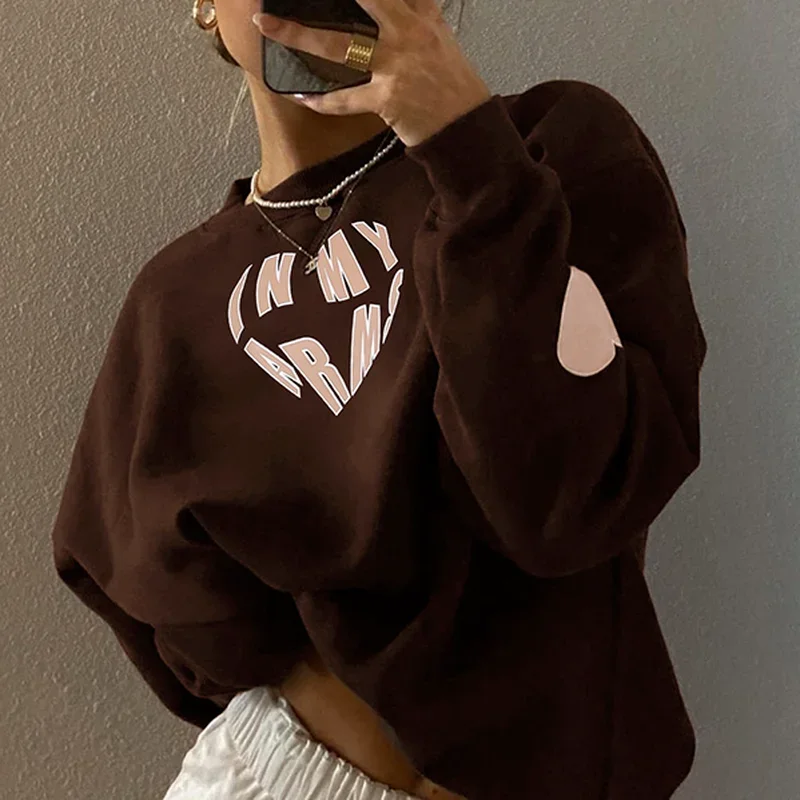 

Harajuku Heart Shape Printed Oversize Sweatshirt Casual Loose Streetwear Long Sleeve O-Neck Top Y2k Women 2022 Fashion Winter