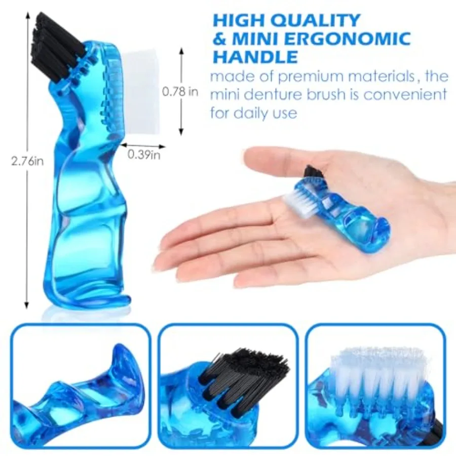10 Pcs Small Portable Denture Brushes Double Sided Mini Denture Cleaning Toothbrush for False Teeth with Multi-Layered Bristles