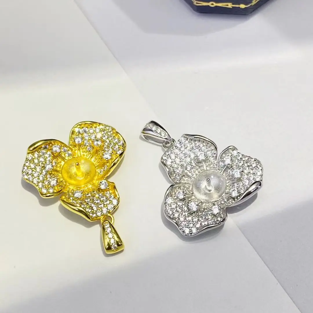 

Wholesale S925 Sterling Silver Pendant Mount Base Mountings Findings Parts Fittings Accessories for 8-10mm Pearls 5pcs/lot