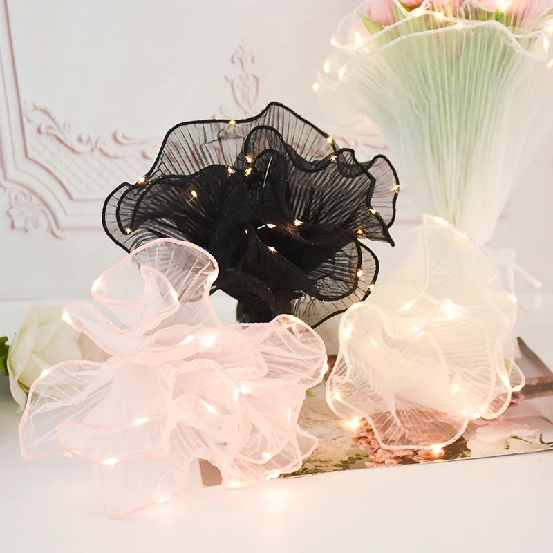 2M 20LED Embroidery Flower Tulle Lace Fabric Trim Ribbon DIY Sewing Ruffle Applique Collar Fringe Wedding Bouquet Wrapper Decor