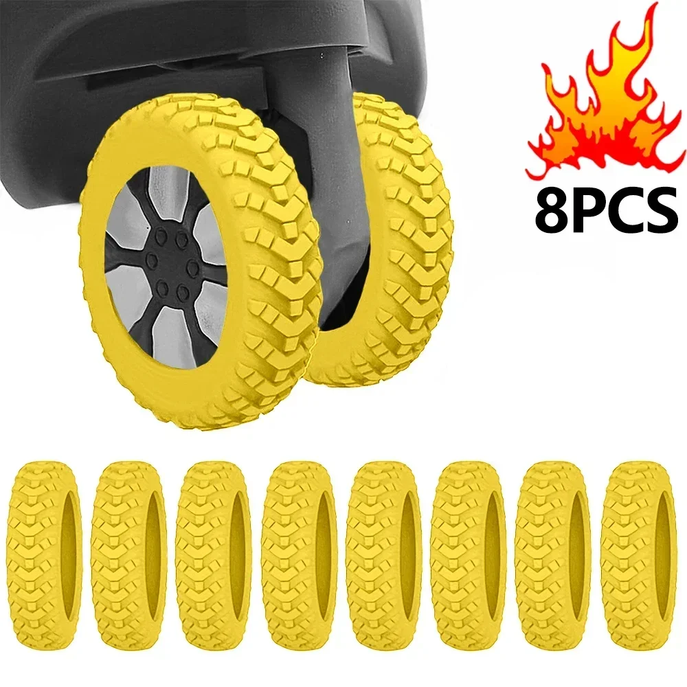 8Pcs Verdicken Textur Silikon Räder Schutz Reise Gepäck Caster Schuhe Reduzieren Lärm Räder Schutz Abdeckung Gepäck Zubehör