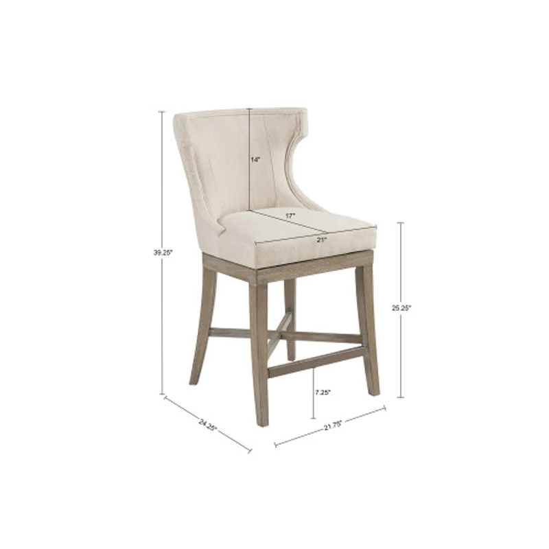 Counter Stool - Elegant Wingback, Bronze Kick Plate, Swivel Seat, Reclaimed Wood Legs,  Swivel Function for Easy Rotation