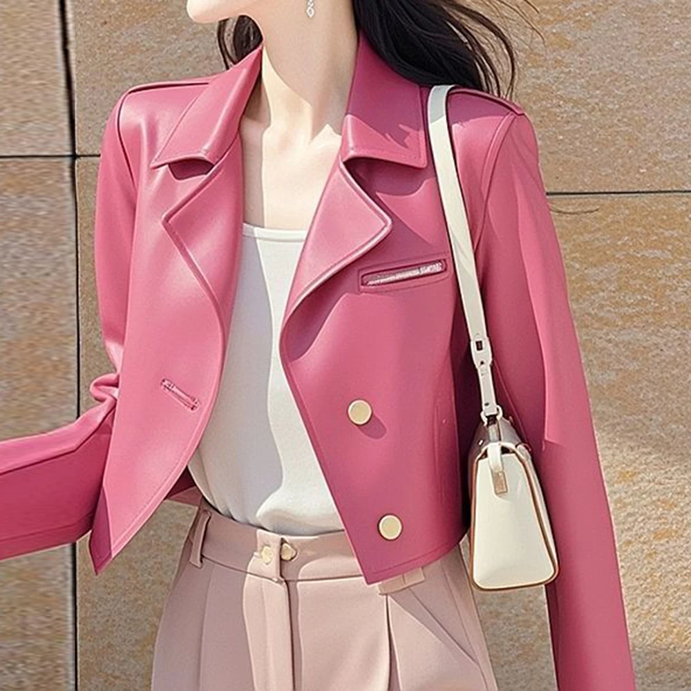 Early autumn 2025 new cool and stylish jacket, American retro pink leather jacket for women  chaquetas de mujer