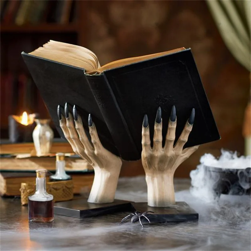 

Witchy Hand Book Stand Scary Witch Hand Figurine Gothic Ornament Living Room Tabletop Sculpture Halloween Party Home Decor Gift