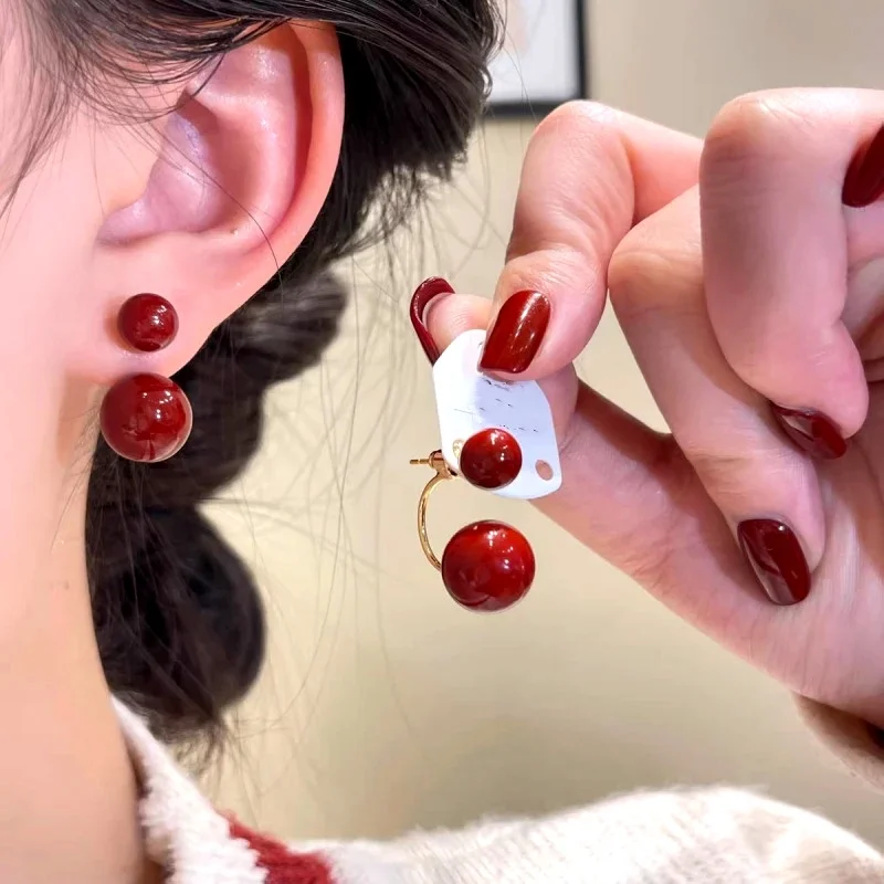 925 Silver Needle Korean Vintage Red Pearl Earrings For Women Jewelry 2026 Trending New Luxury Women's Brown Pink Ball Earrings
