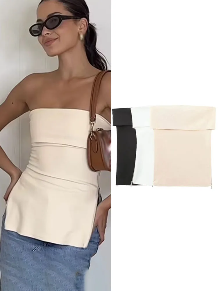 

HH женский корсет без бретелек с боковой молнией, однотонные винтажные женские сексуальные тонкие бюстье с открытыми плечами, топы 2023, бюстье