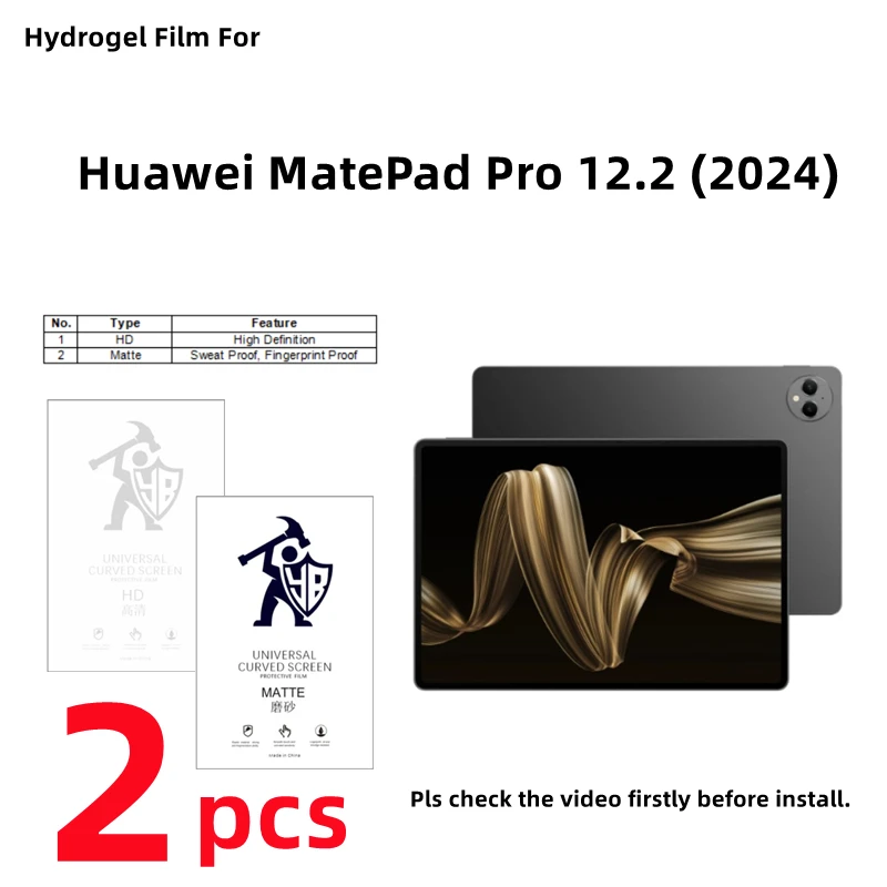 

2pcs HD Hydrogel Film For Huawei MatePad Pro 12.2 (2024) Matte Screen Protector For MatePad Pro 12.2 Clear/Frosted Full Cover