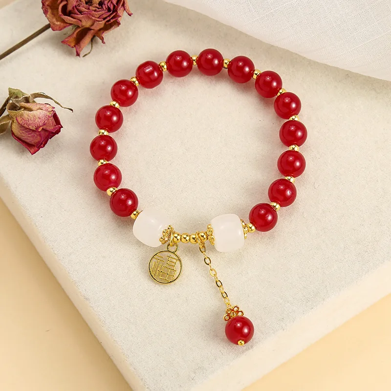Red Natural Jade Beads Bracelet Real Jewelry Gemstone Amulet Designer Bangle Fashion Talismans Carved Charm Gifts for Women