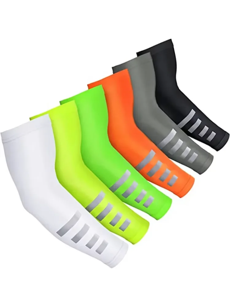 2PCS Summer Sun UV Protection Women Arm Sleeves Reflective Night Cycling Running Arm Warmers Cover Men Sports Armguards Cuff