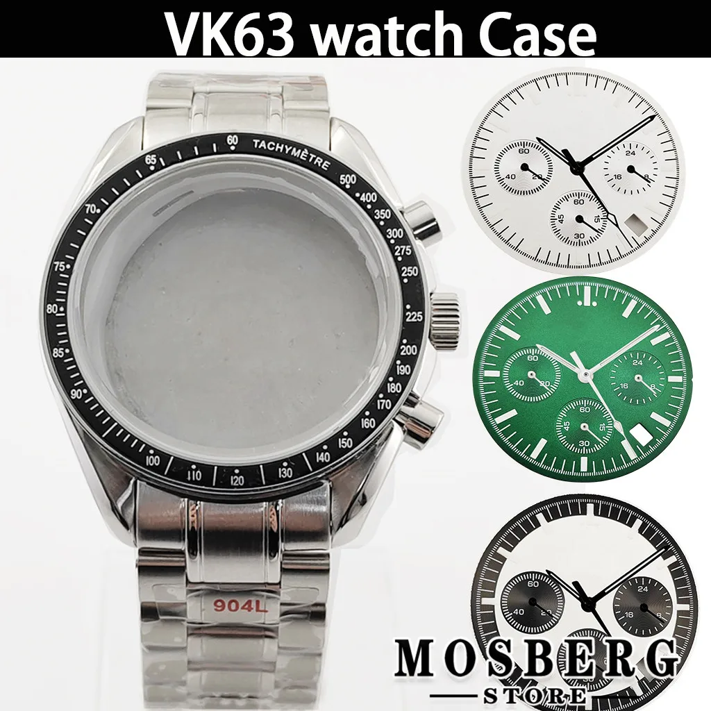 40mm VK63 Watch Case Solid Stainless Steel For VK63 Automatic Movement Chronograph Watches Accessories Parts Reloj Hombre