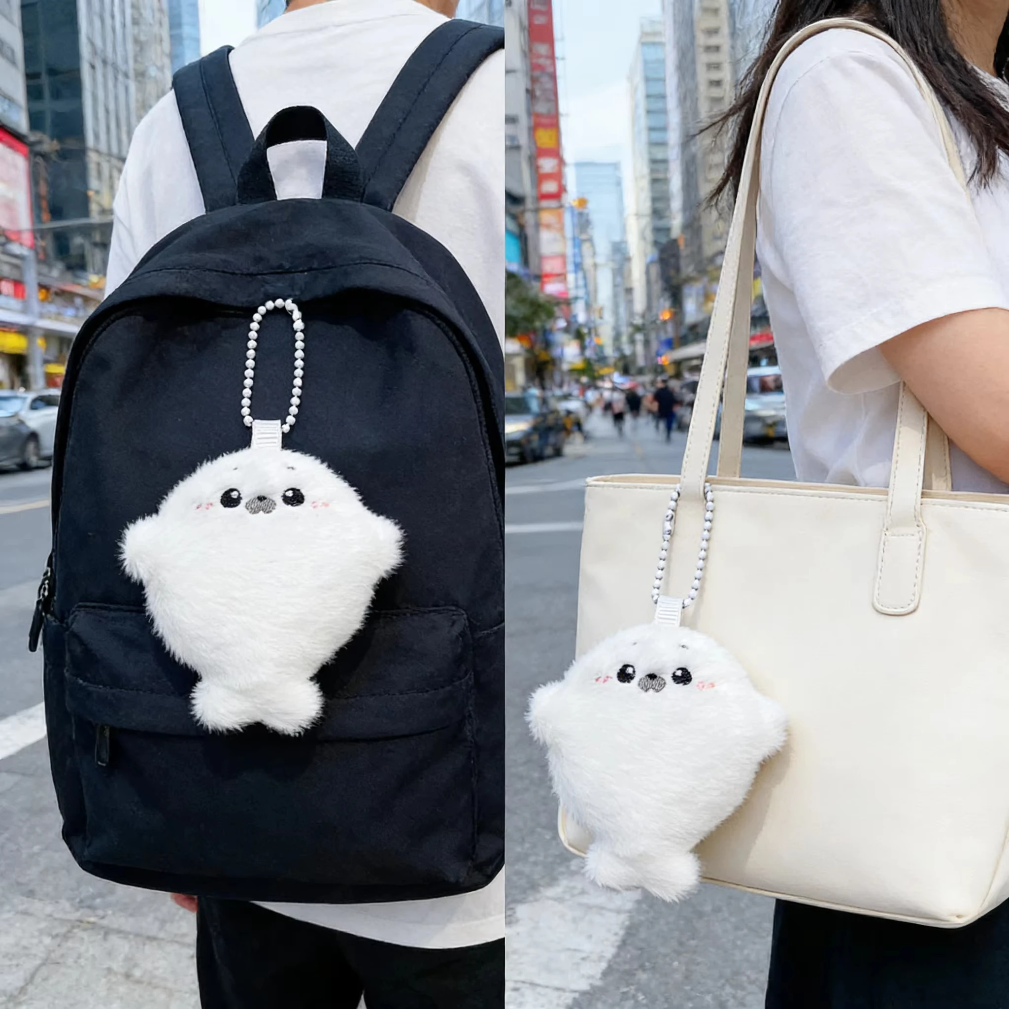Cute Fluffy Ocean Animal Plush Keyring Soft Little Seal Doll Bag Pendant Cartoonish Seal Plush Keychain Gifts
