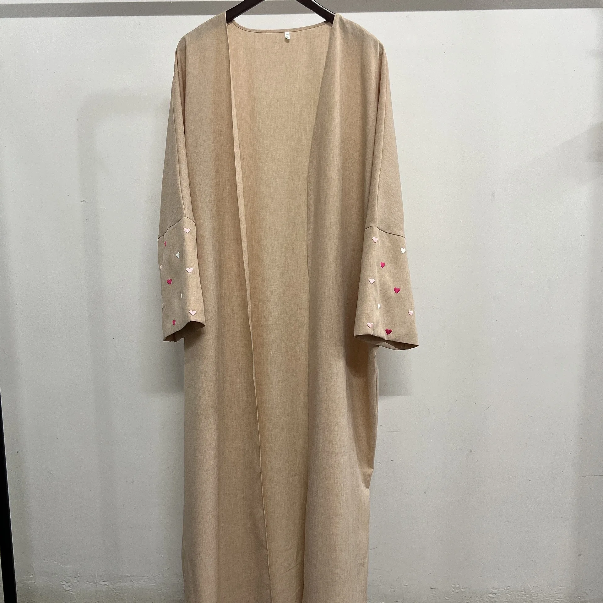 Muslim Women Heart Embroidered Open Abaya Cardigan Long Dress Islamic Elegant Lady Kaftans Fashion Luxury Linen Abayas Jilbab