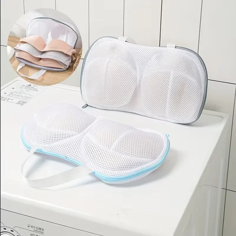 2pc Foldable Zipper Polyester Mesh Laundry Bag Anti Deformation For Machine Washing Bra Lingerie Underwear Sports Brassiere