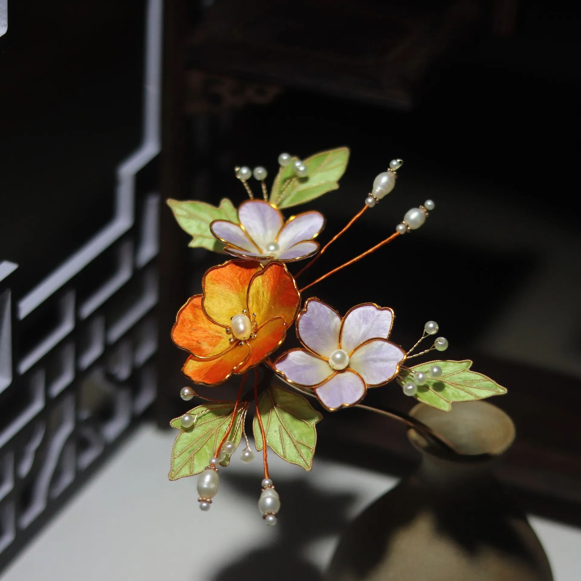 

Handmade Velvet Flower Filigree Hairpin, Classical Coiled Hair, Orange And Pink Flower Hair Comb, Hair Accessory