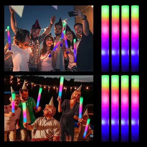 12/15/30Pcs LED 글로우 스틱 대량 다채로운 RGB 빛나는 폼 스틱 치어 리더 튜브 어두운 빛 크리스마스 생일 웨딩 파티