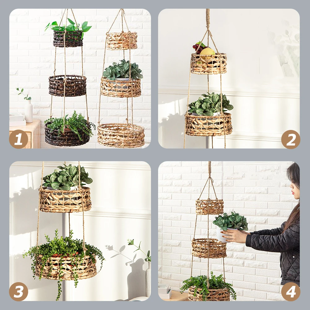 

1 set 1 Set Rattan Woven Storage Hand Woven Hanging Flowerpot Durable Wall-Mounted Flower Basket Plant Display Garden Home Decor